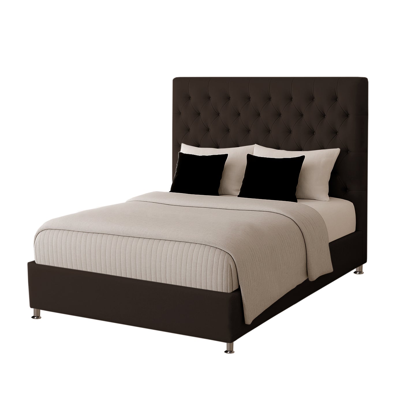 Base Cama con Espaldar + Colchon + Puff Baul Doble Paris cafe