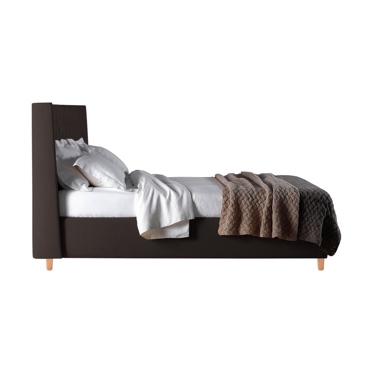 Base Cama Con Espaldar Sencillo Marfil Cafe