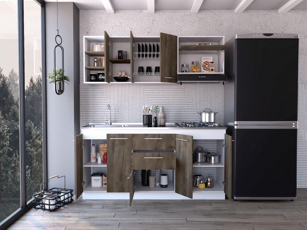 Cocina Integral Zuneya Nogal Y Blanco Con Mesón Izquierdo