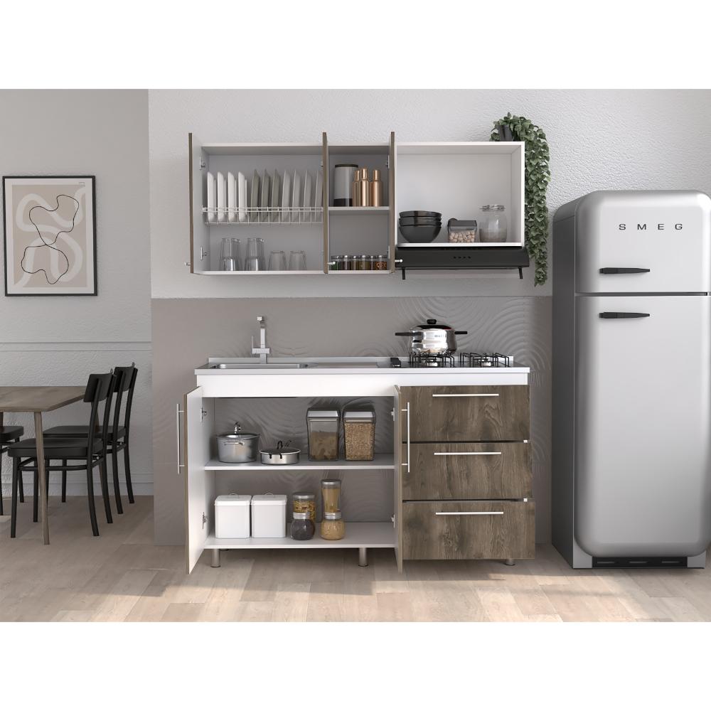 Cocina Integral Elvani Nogal Y Blanco Con Mesón Izquierdo