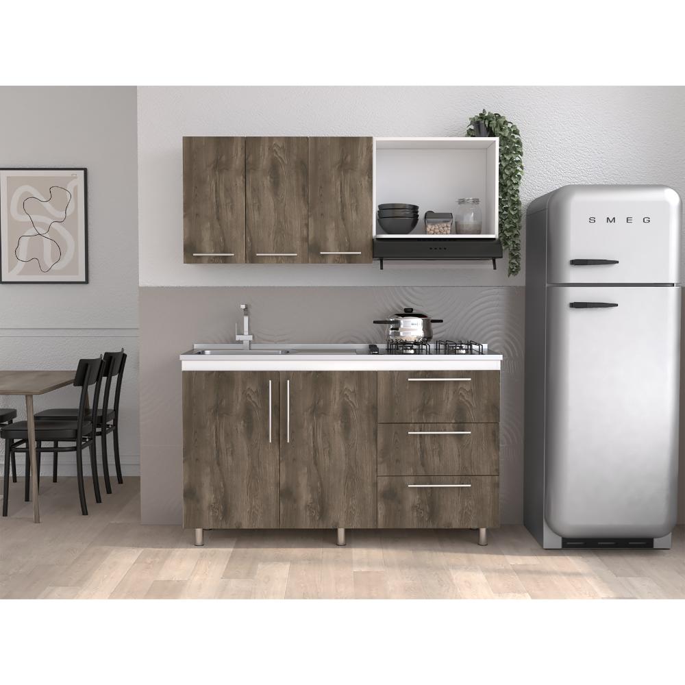 Cocina Integral Elvani Nogal Y Blanco Con Mesón Izquierdo