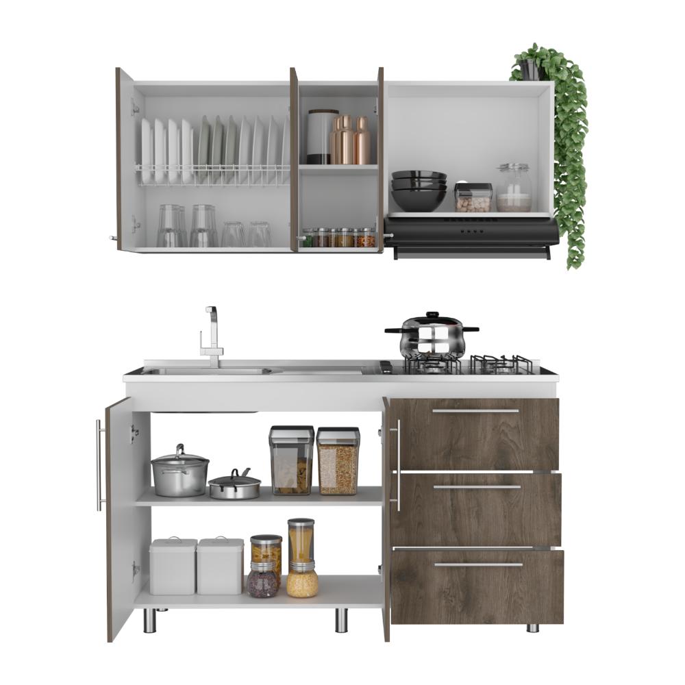 Cocina Integral Elvani Nogal Y Blanco Con Mesón Izquierdo