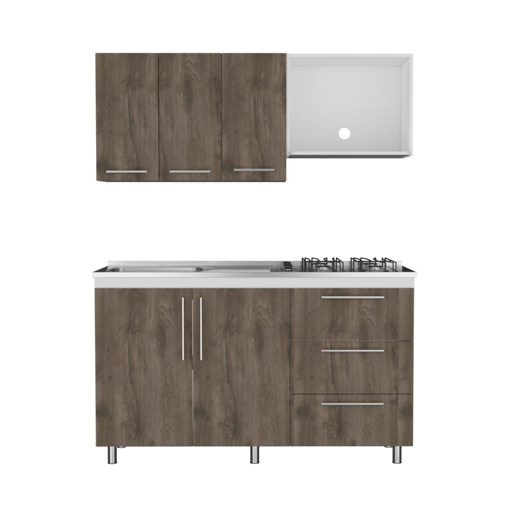 Cocina Integral Elvani Nogal Y Blanco Con Mesón Izquierdo