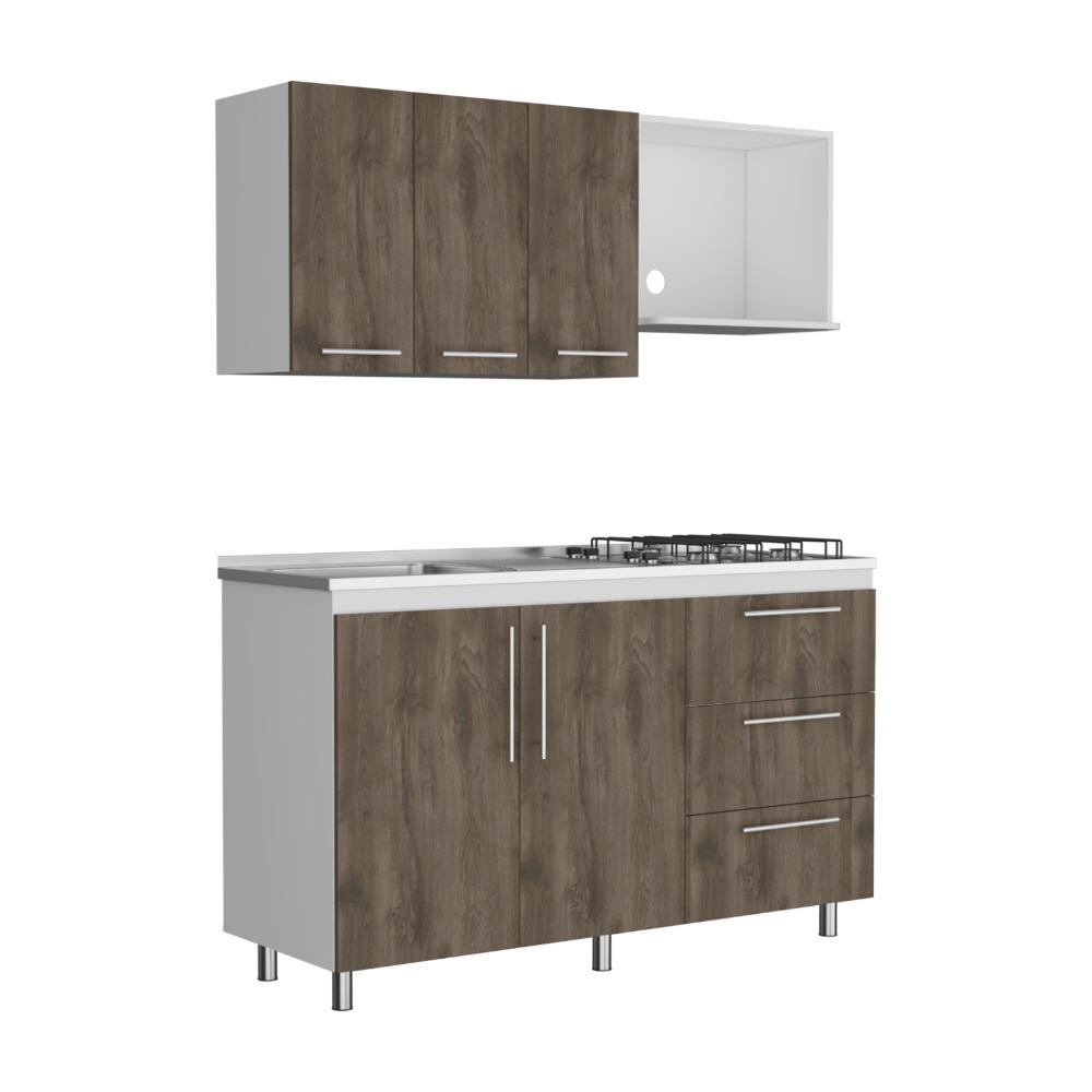 Cocina Integral Elvani Nogal Y Blanco Con Mesón Izquierdo