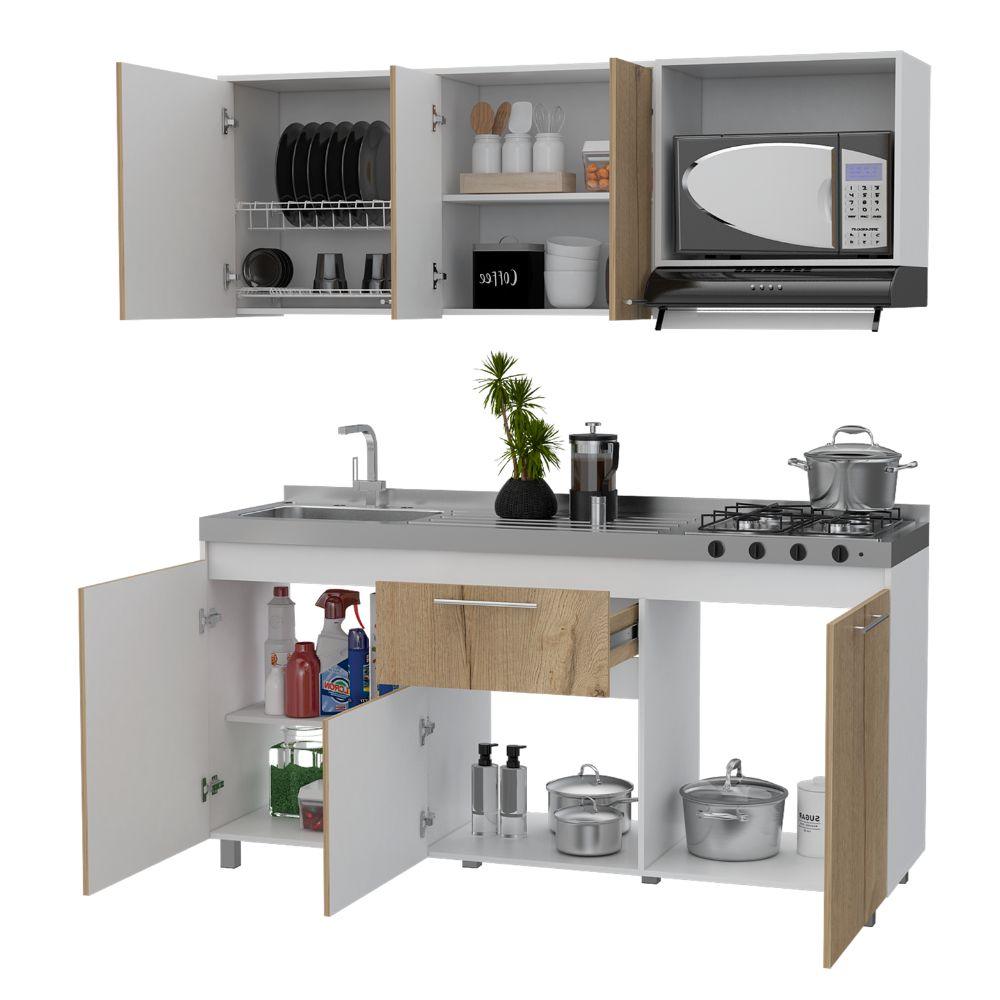 Cocina Integral Vireon Duna Y Blanco Con Mesón Izquierdo