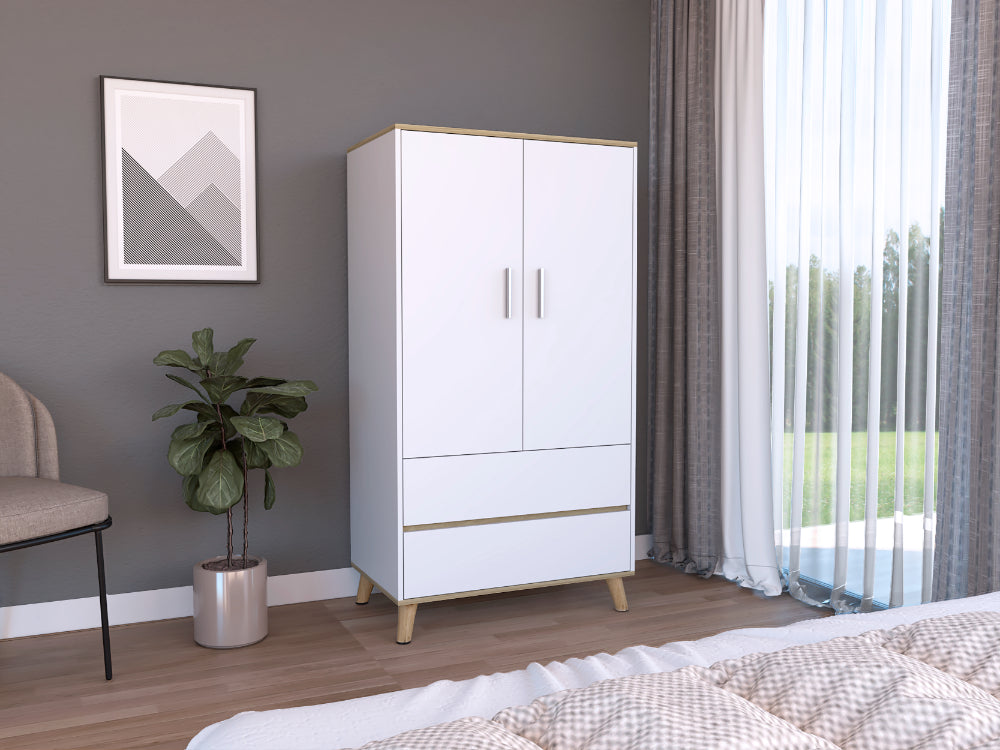 Closet Colima, Blanco Y Café Claro, Con Dos Puertas Batientes