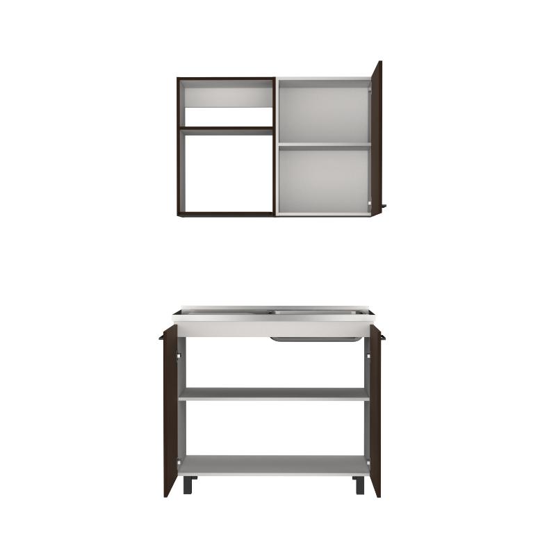 Cocina Integral Shelf Nogal Y Blanco Con Mesón Derecho