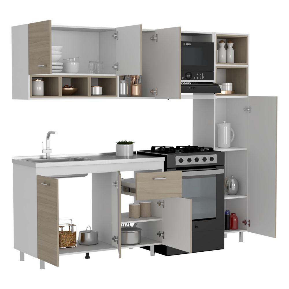 Cocina Integral Amirel Nacar Y Blanco Con Mesón Izquierdo