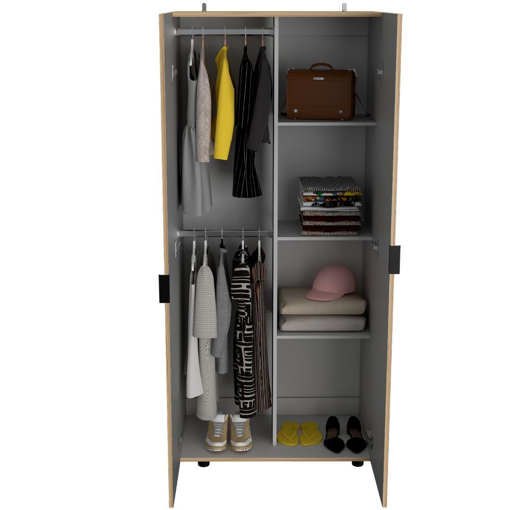 Closet Torma, Café Claro Y Blanco, Dos Puertas Abatibles Y Dos Tubos Cromados
