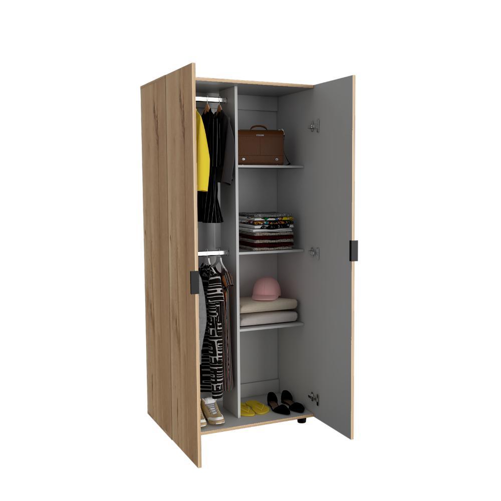 Closet Torma, Café Claro Y Blanco, Dos Puertas Abatibles Y Dos Tubos Cromados