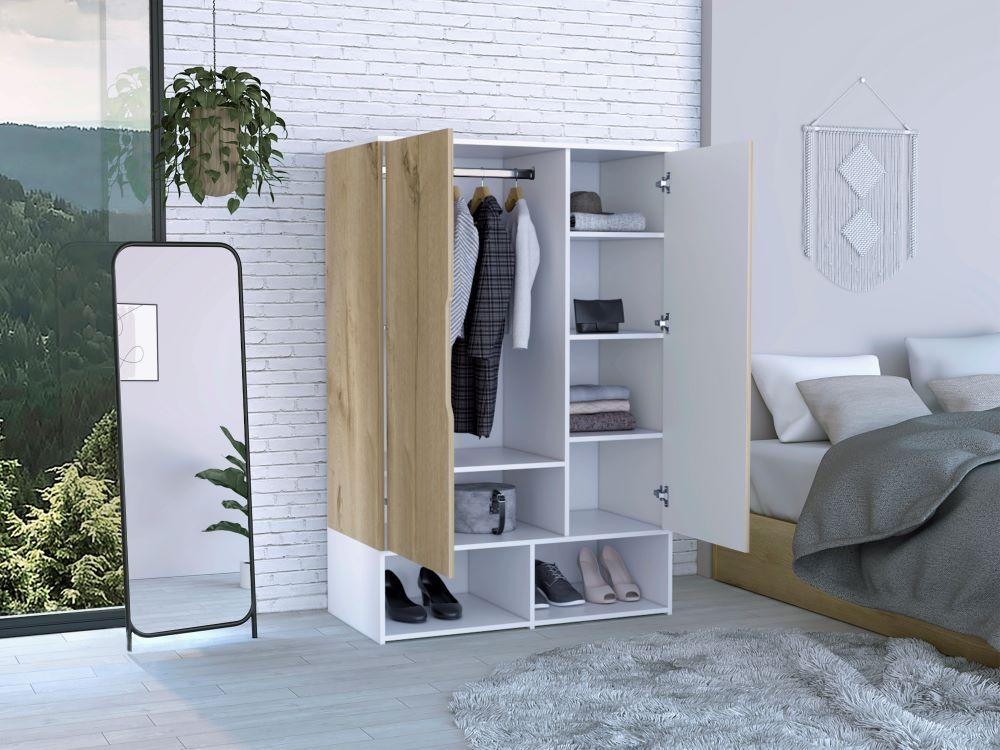 Closet Seey, Café Claro Y Blanco, Con Dos Puertas Y Tubo Metalico Para Colgar Ropa