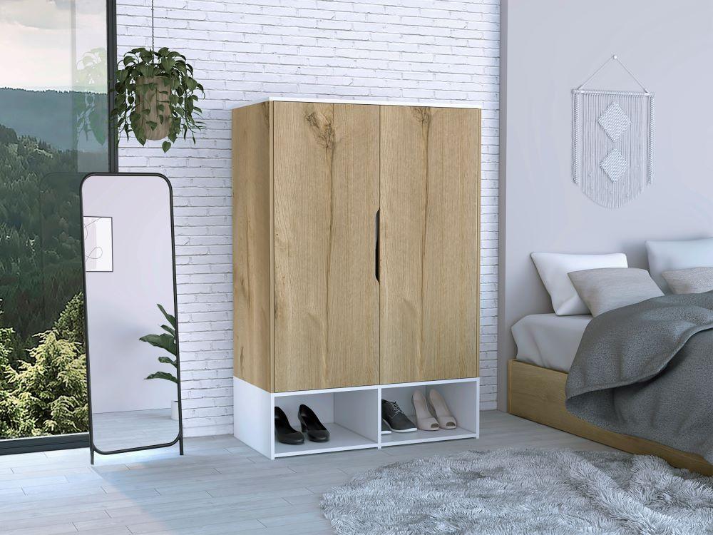 Closet Seey, Café Claro Y Blanco, Con Dos Puertas Y Tubo Metalico Para Colgar Ropa