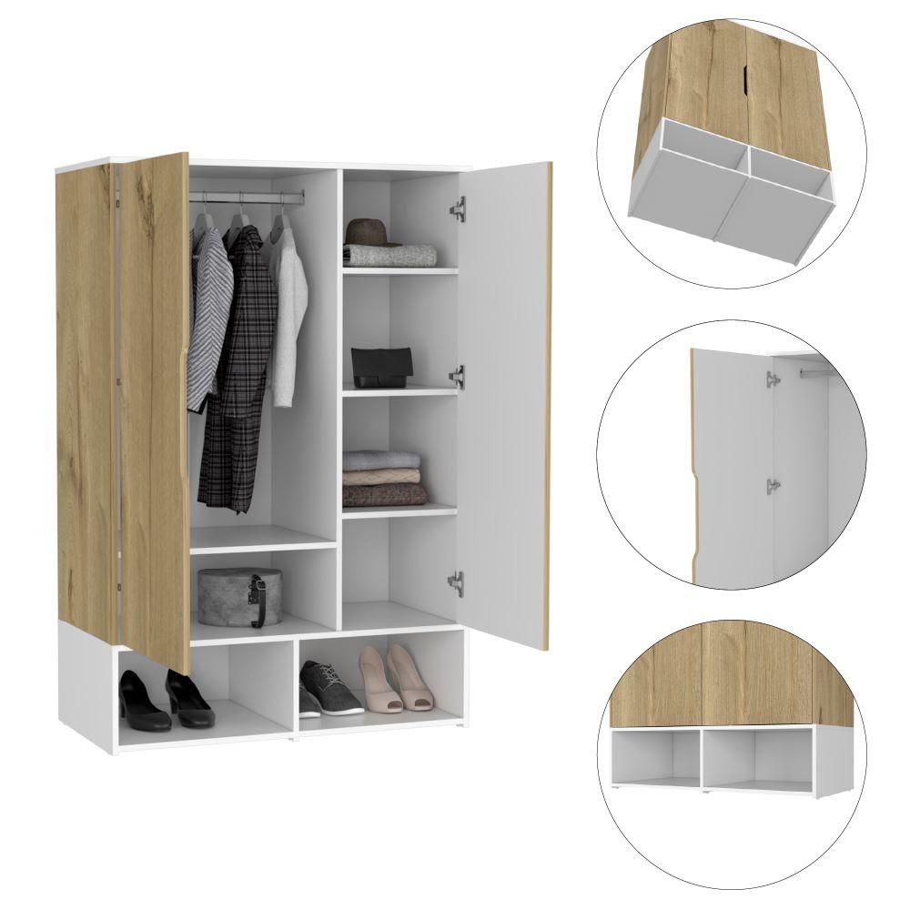 Closet Seey, Café Claro Y Blanco, Con Dos Puertas Y Tubo Metalico Para Colgar Ropa