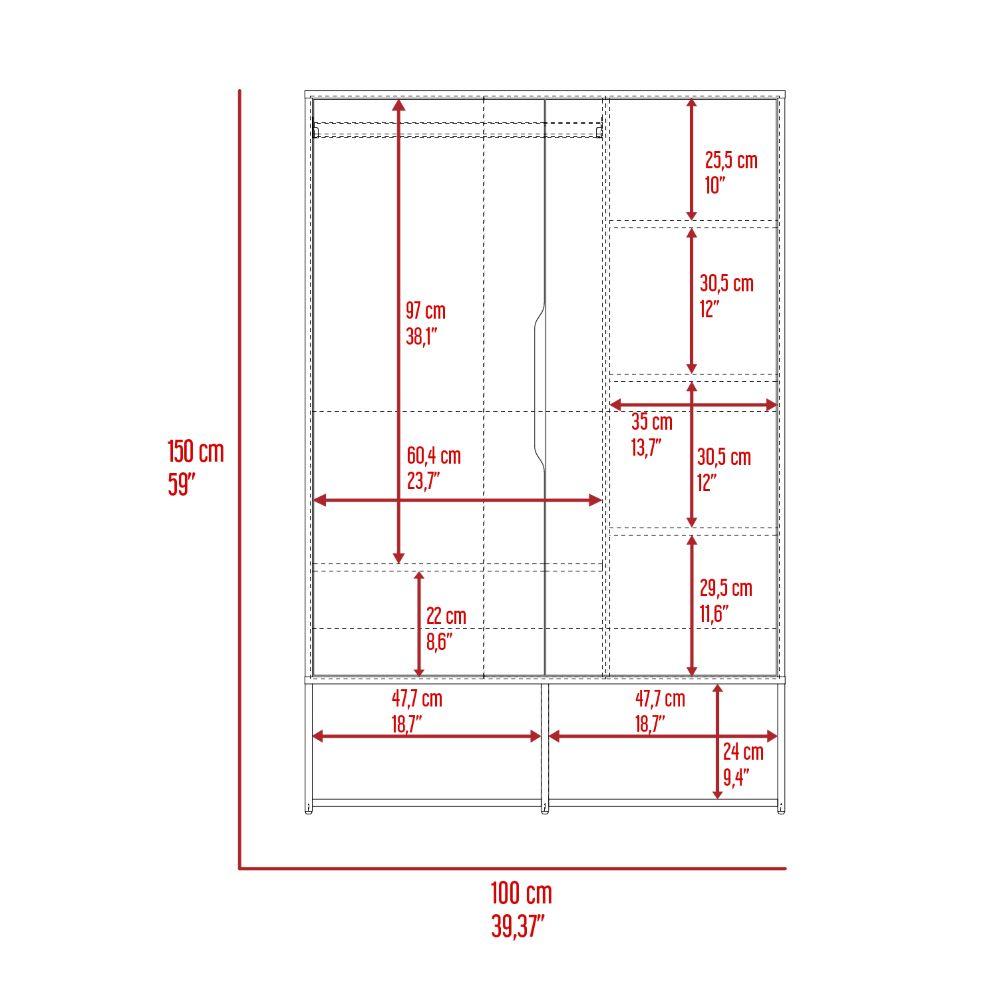 Closet Seey, Café Claro Y Blanco, Con Dos Puertas Y Tubo Metalico Para Colgar Ropa