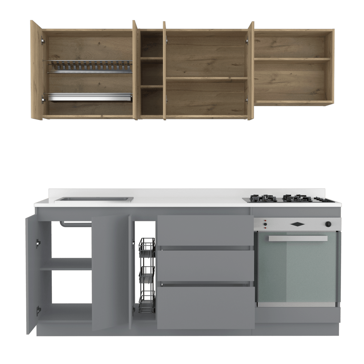Cocina Integral Orvian Duna Y Blanco Con Mesón Izquierdo