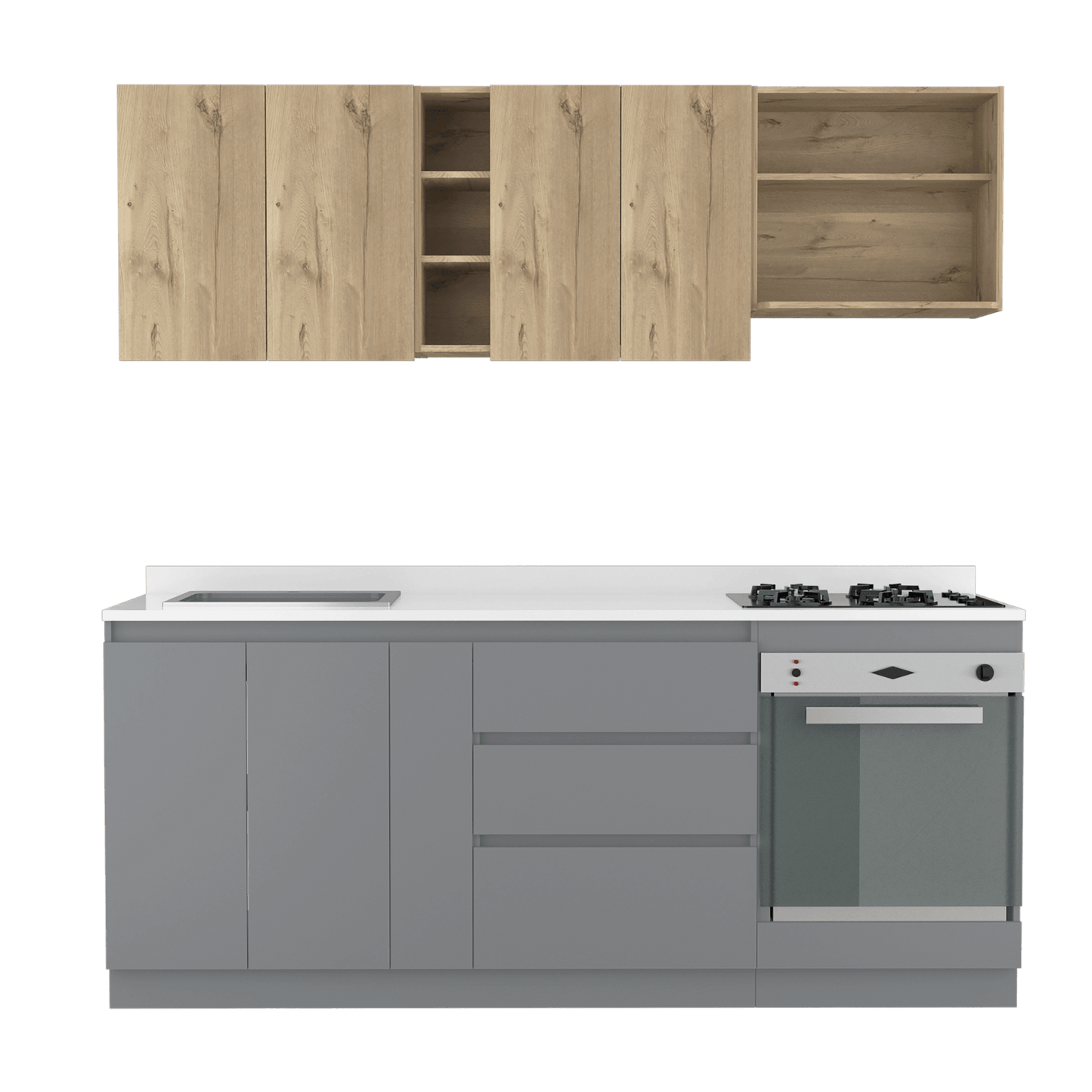 Cocina Integral Orvian Duna Y Blanco Con Mesón Izquierdo