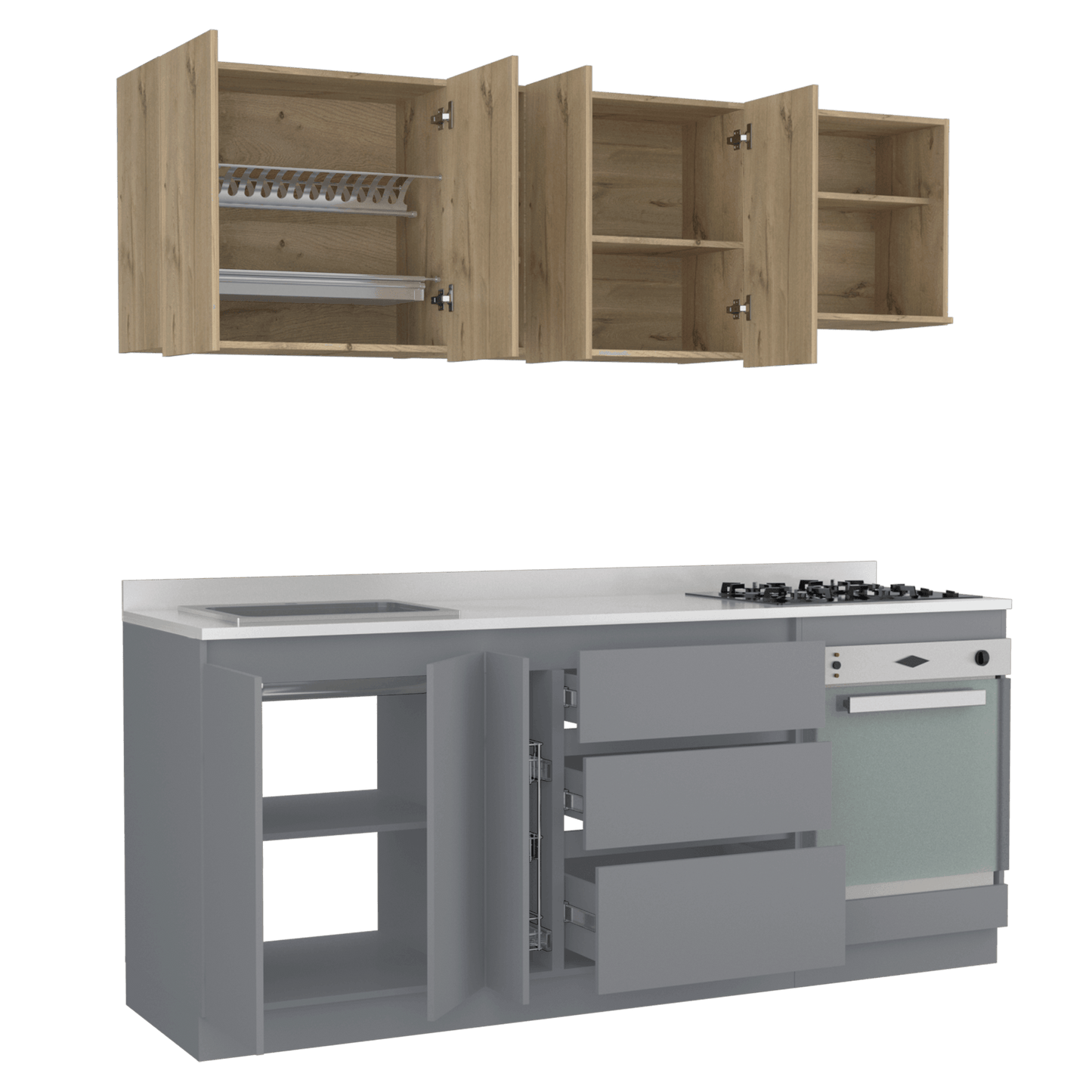 Cocina Integral Orvian Duna Y Blanco Con Mesón Izquierdo