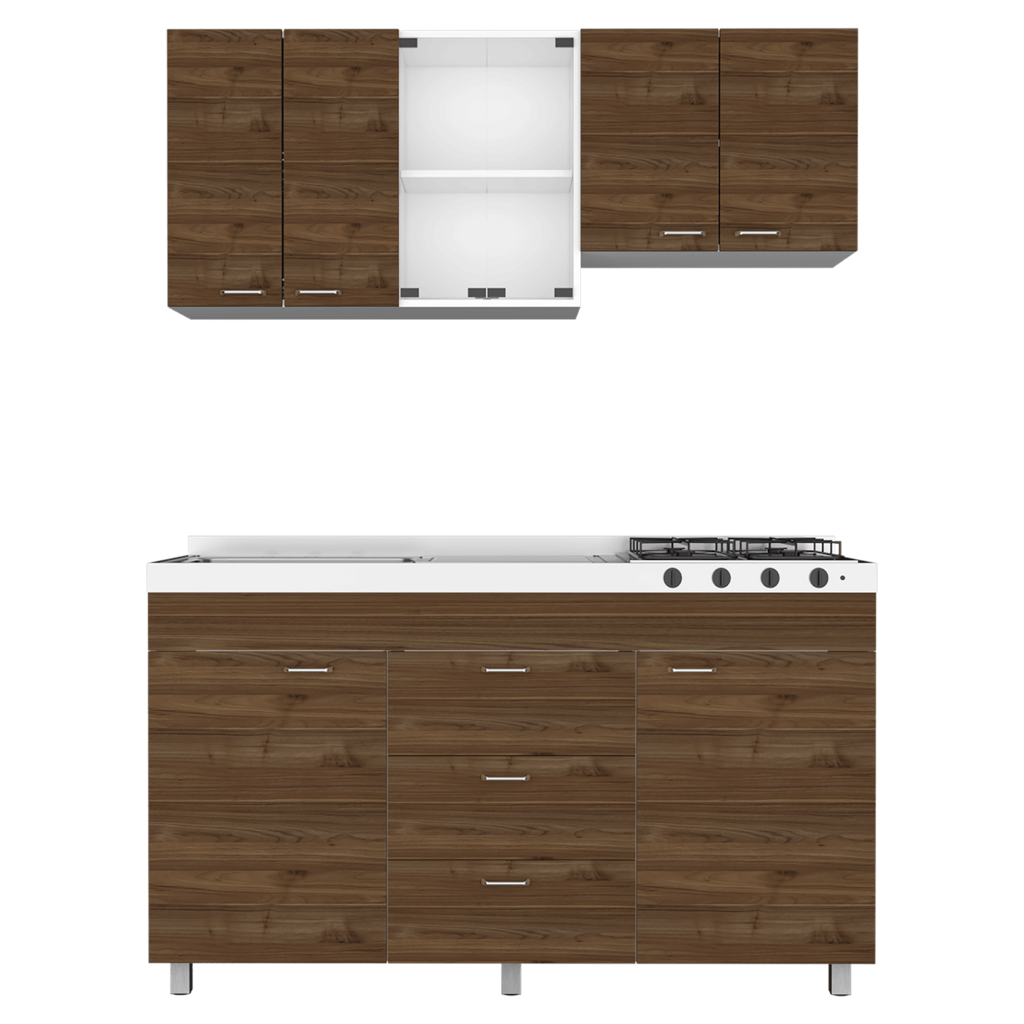 Cocina Integral Ilvona Castaño Y Blanco Con Mesón Izquierdo