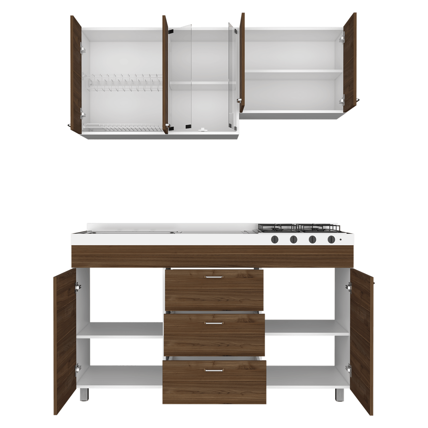 Cocina Integral Ilvona Castaño Y Blanco Con Mesón Izquierdo