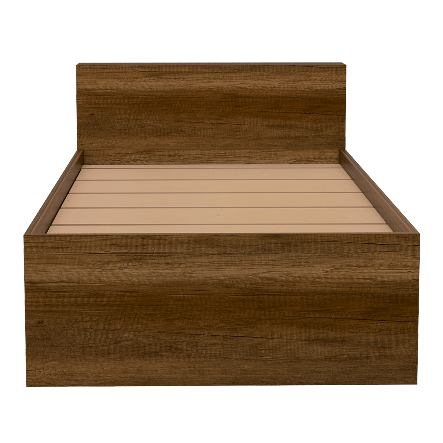 Cama Sencilla Illena, Cobre, Con Detalle Funcional En La Cabecera Para Libros Y Objetos Personales