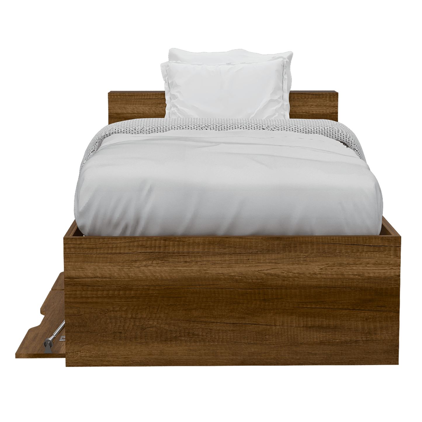 Cama Sencilla Illena, Cobre, Con Detalle Funcional En La Cabecera Para Libros Y Objetos Personales