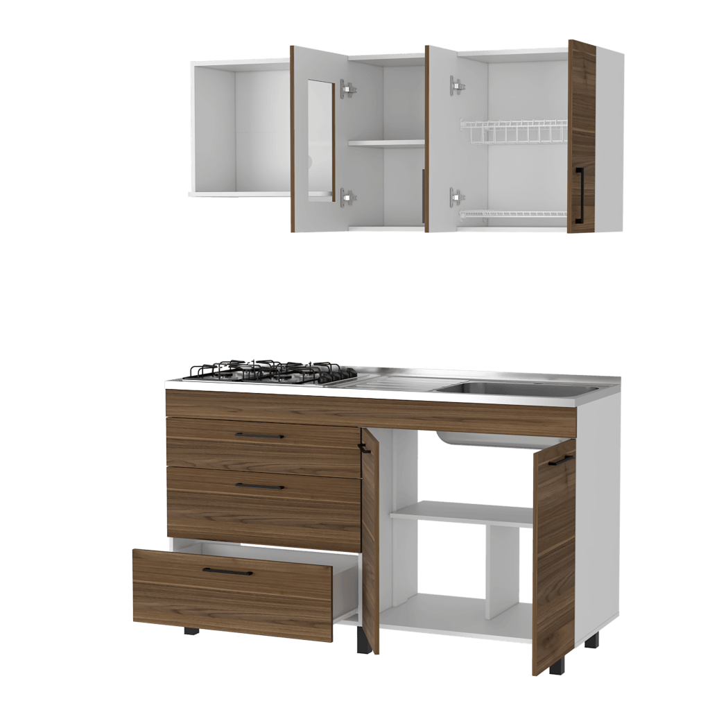 Cocina Integral Trevol Chocolate Y Blanco Con Mesón Derecho