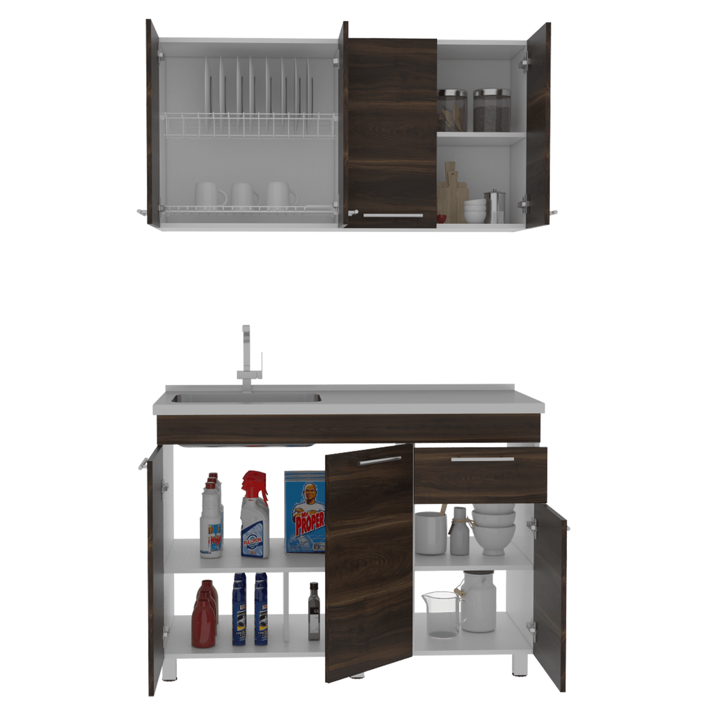 Cocina Integral Bagly Blanco Y Caoba Sirve Para Mesón Derecho E Izquierdo