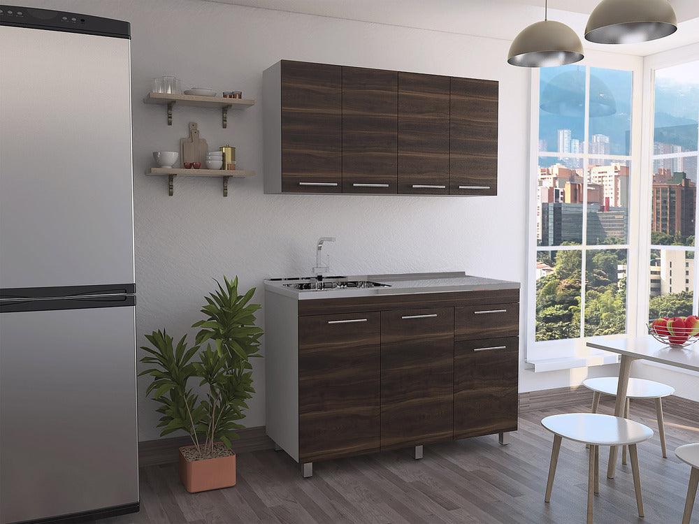 Cocina Integral Bagly Blanco Y Caoba Sirve Para Mesón Derecho E Izquierdo