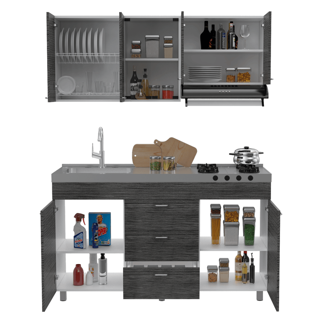 Cocina Integral Ilvona Blanco Y Roble Gris