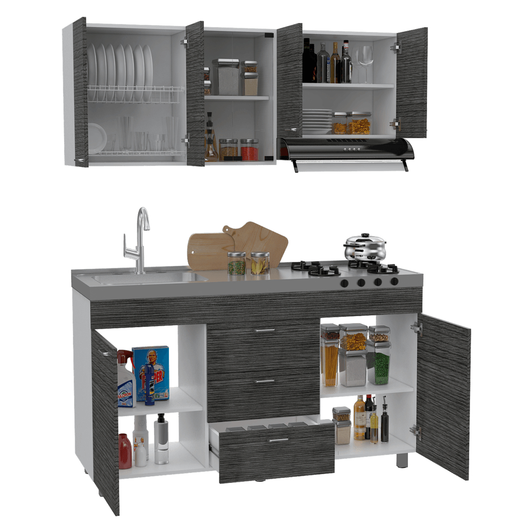 Cocina Integral Ilvona Blanco Y Roble Gris