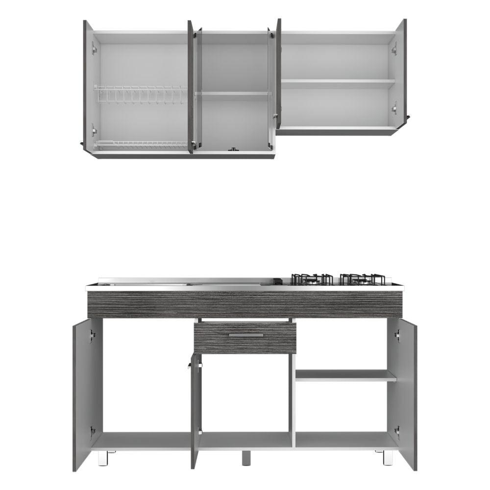 Cocina Integral Avorin Gris Y Blanco Con Mesón Izquierdo