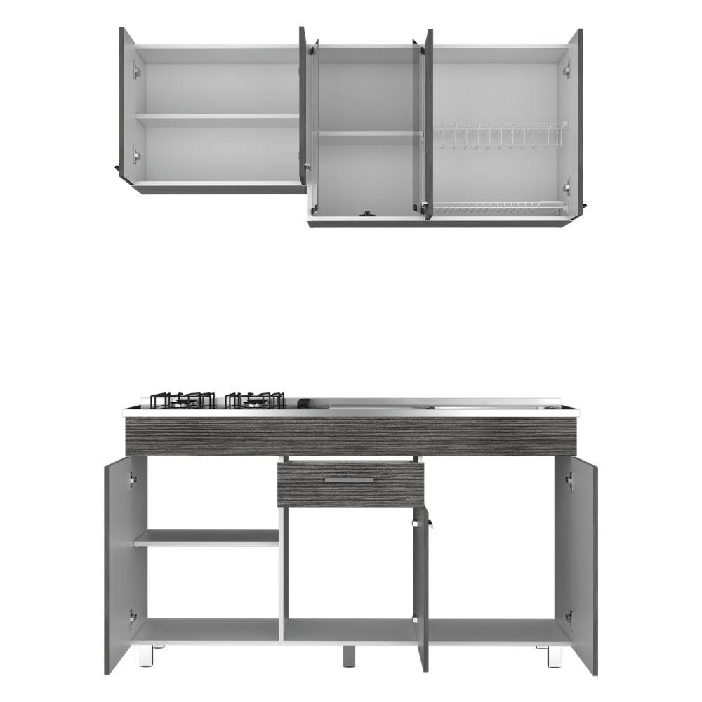 Cocina Integral Avorin Gris Y Blanco Con Mesón Derecho