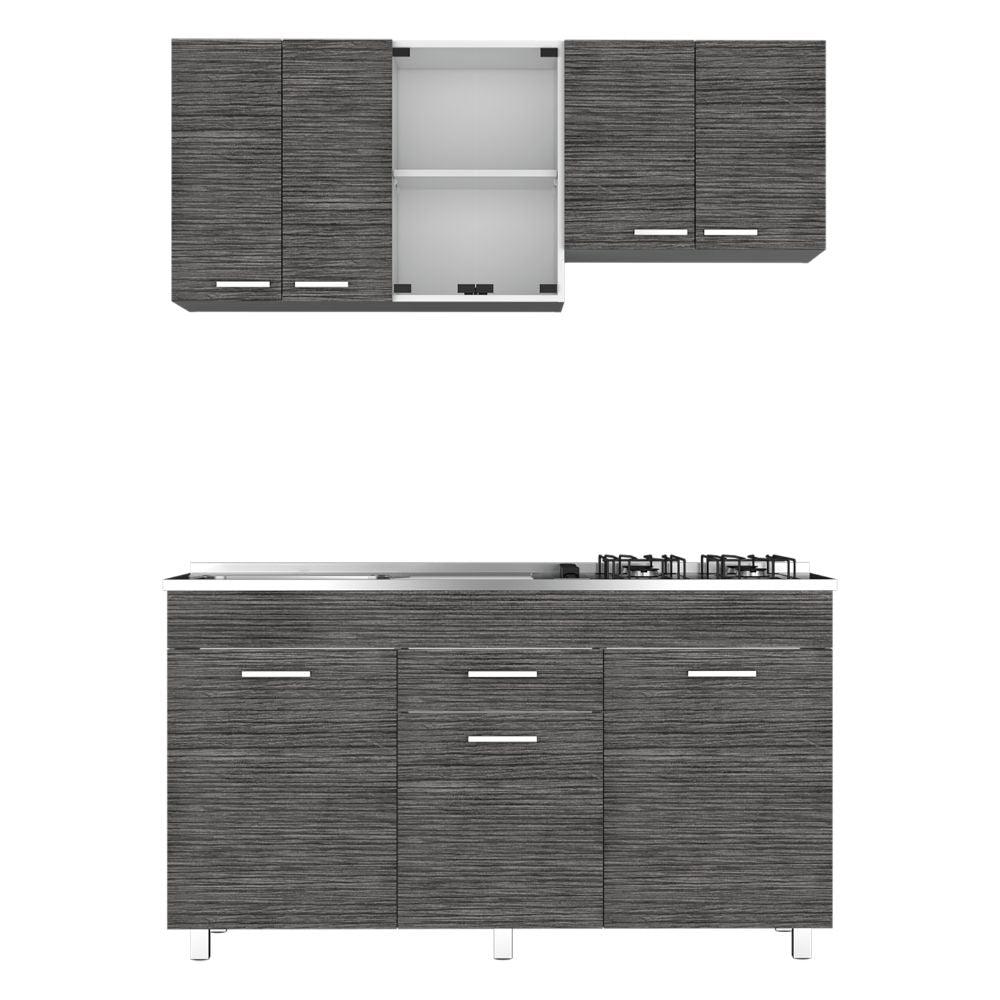Cocina Integral Avorin Gris Y Blanco Con Mesón Izquierdo