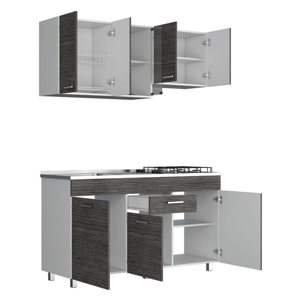 Cocina Integral Avorin Gris Y Blanco Con Mesón Izquierdo