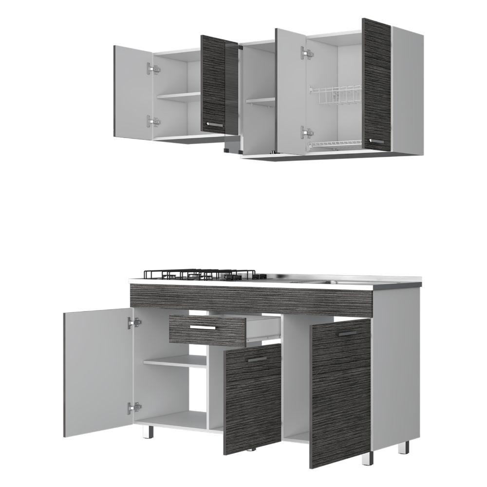 Cocina Integral Avorin Gris Y Blanco Con Mesón Derecho