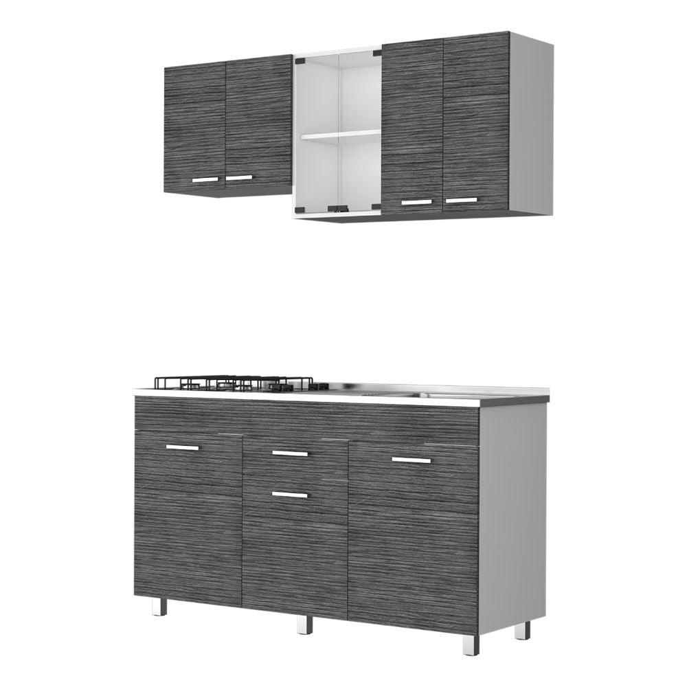 Cocina Integral Avorin Gris Y Blanco Con Mesón Derecho