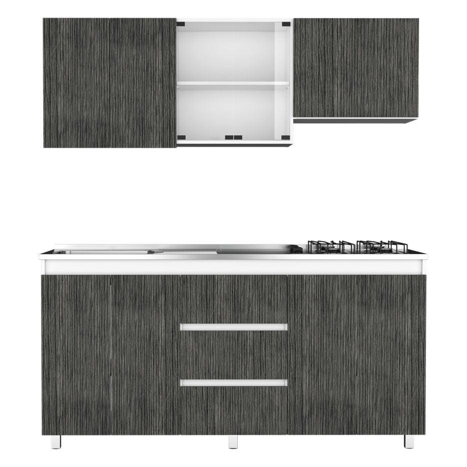 Cocina Integral Zomira Gris Y Blanco Con Mesón Izquierdo