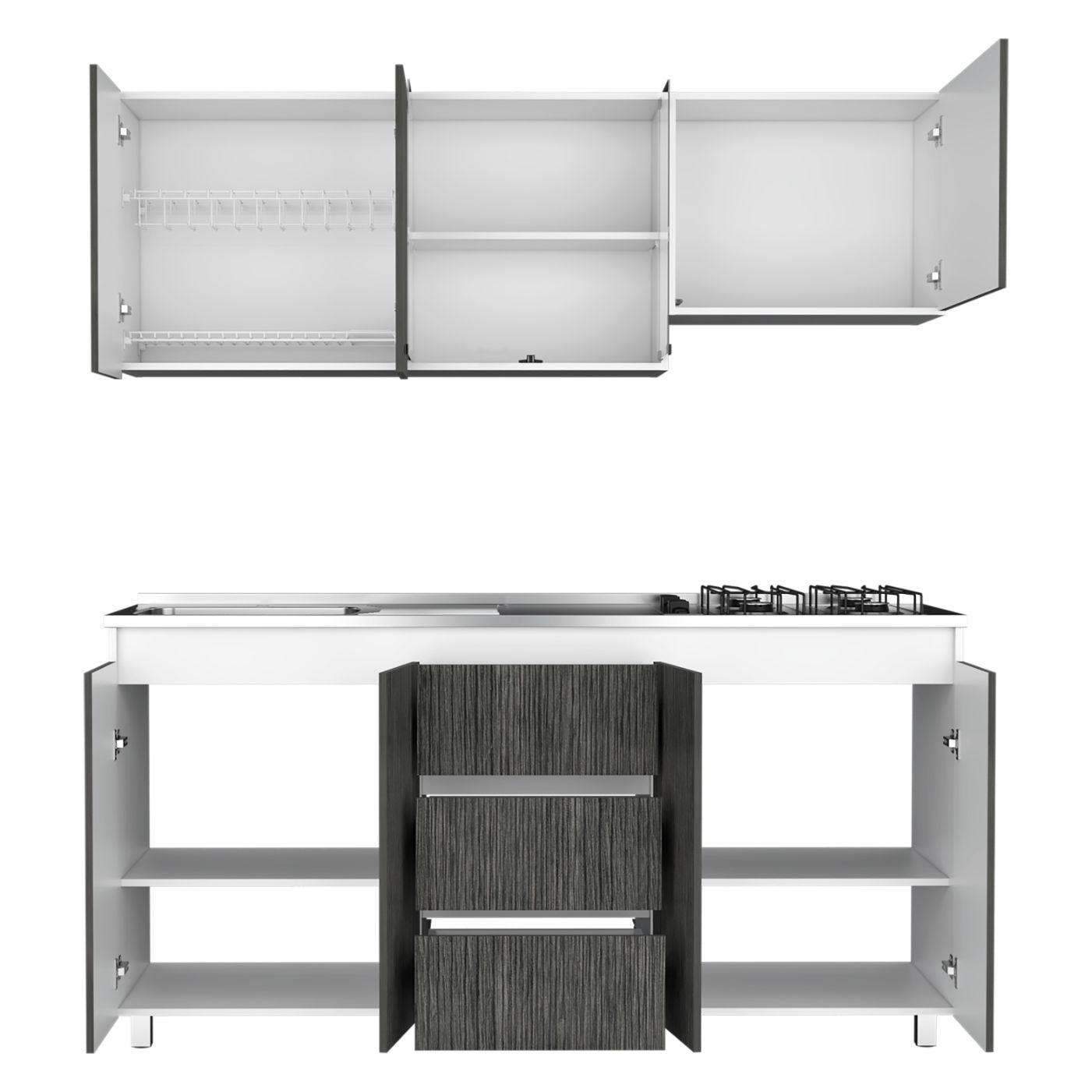 Cocina Integral Zomira Gris Y Blanco Con Mesón Izquierdo