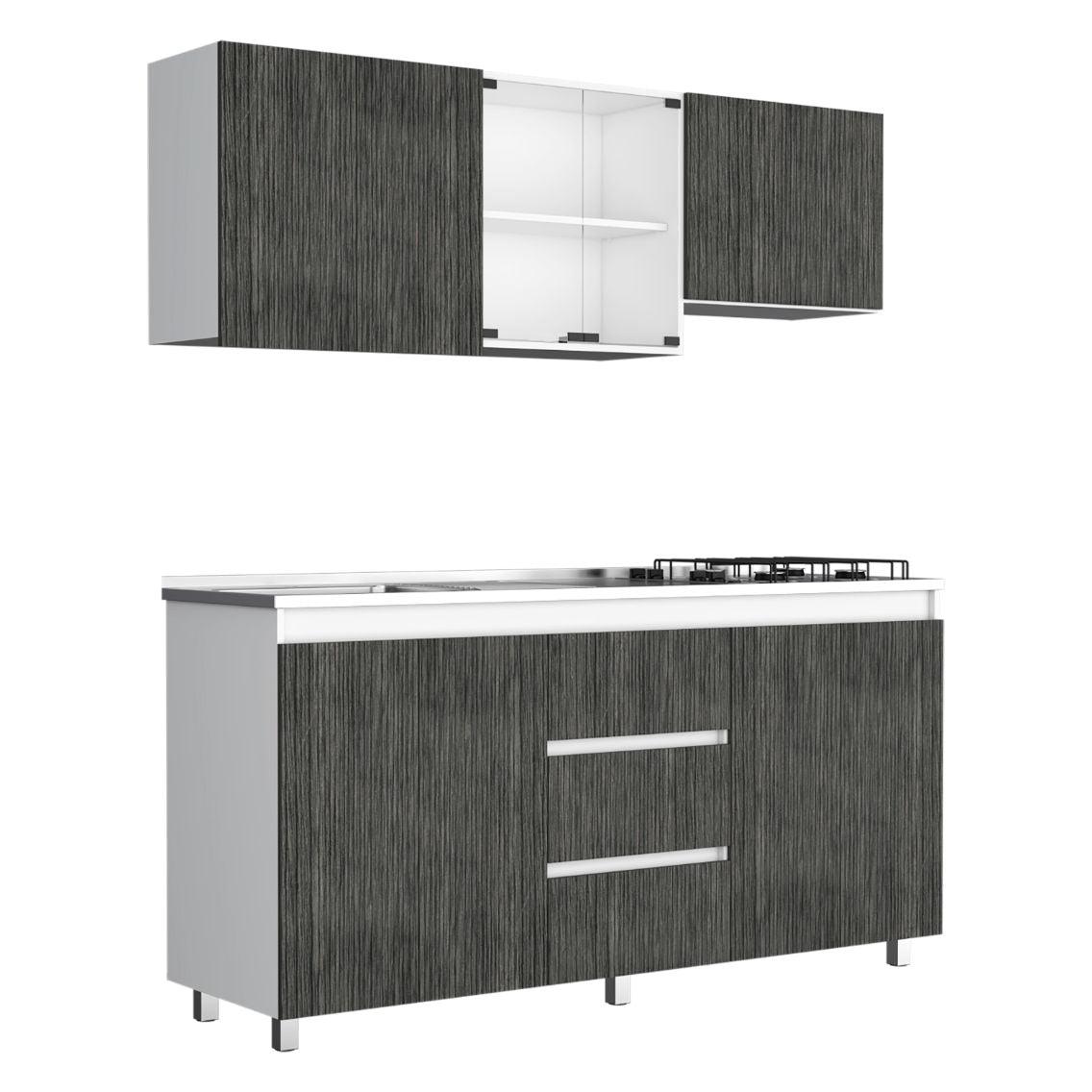Cocina Integral Zomira Gris Y Blanco Con Mesón Izquierdo