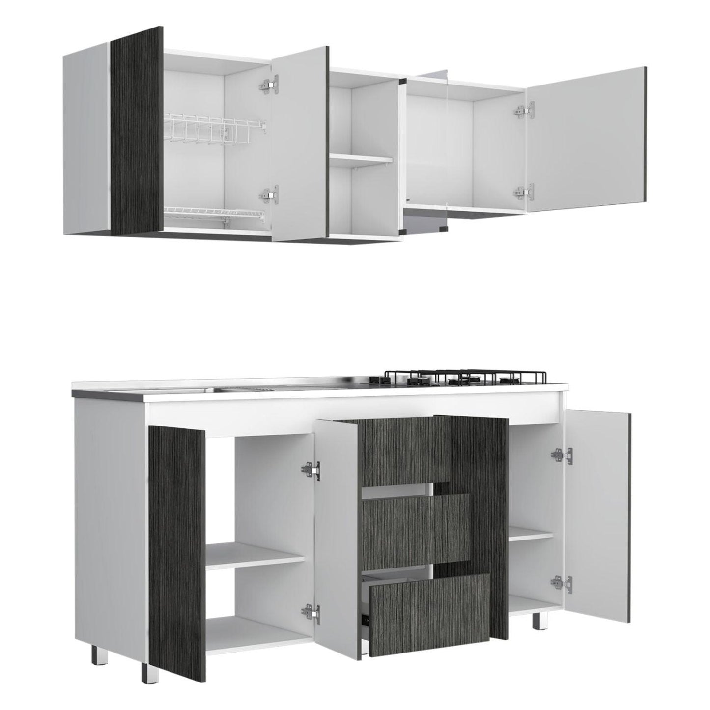 Cocina Integral Zomira Gris Y Blanco Con Mesón Izquierdo