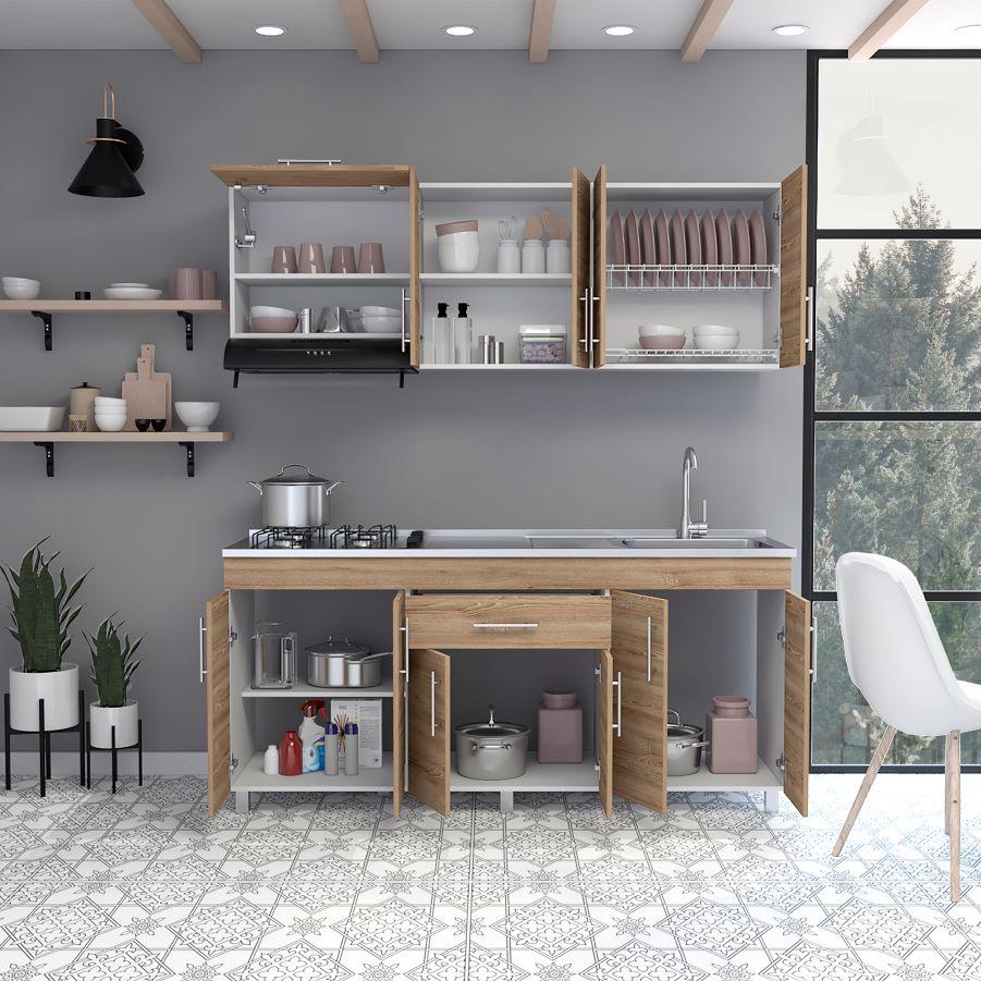 Cocina Integral Aurena Miel Y Blanco Con Mesón Derecho