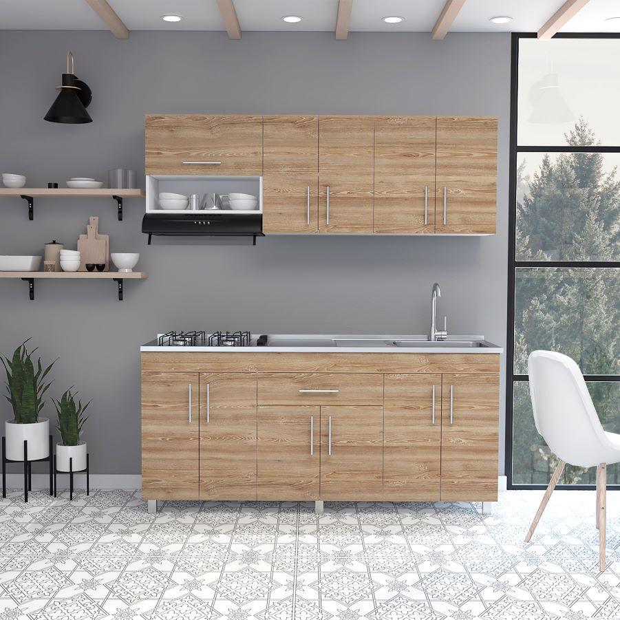 Cocina Integral Aurena Miel Y Blanco Con Mesón Derecho