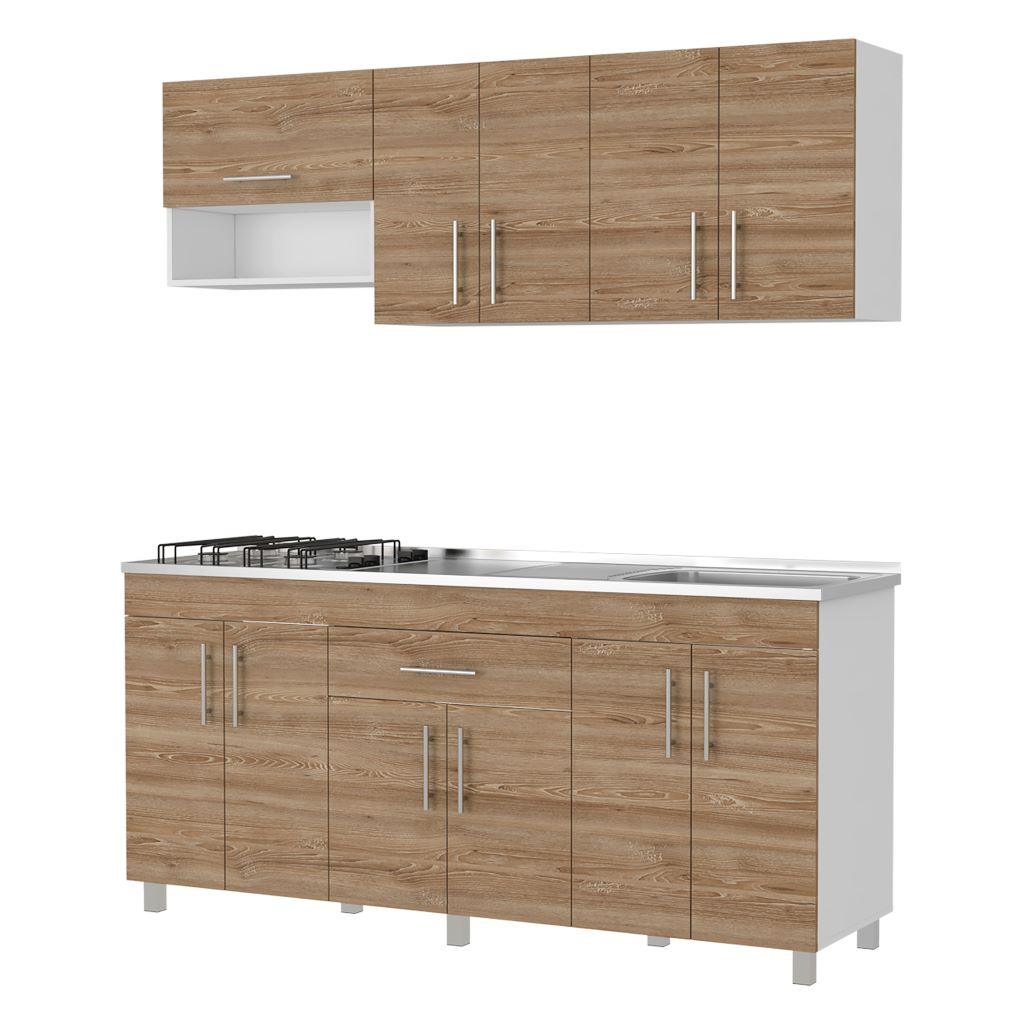 Cocina Integral Aurena Miel Y Blanco Con Mesón Derecho