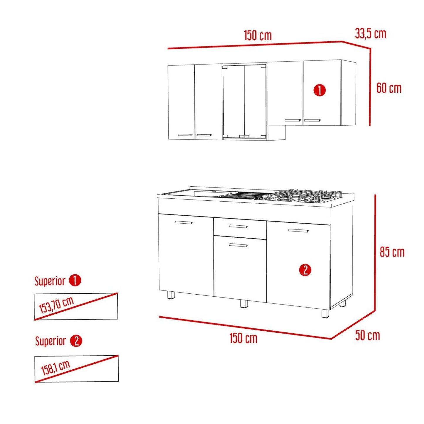 Cocina Integral Avorin Miel Y Blanco Con Mesón Izquierdo
