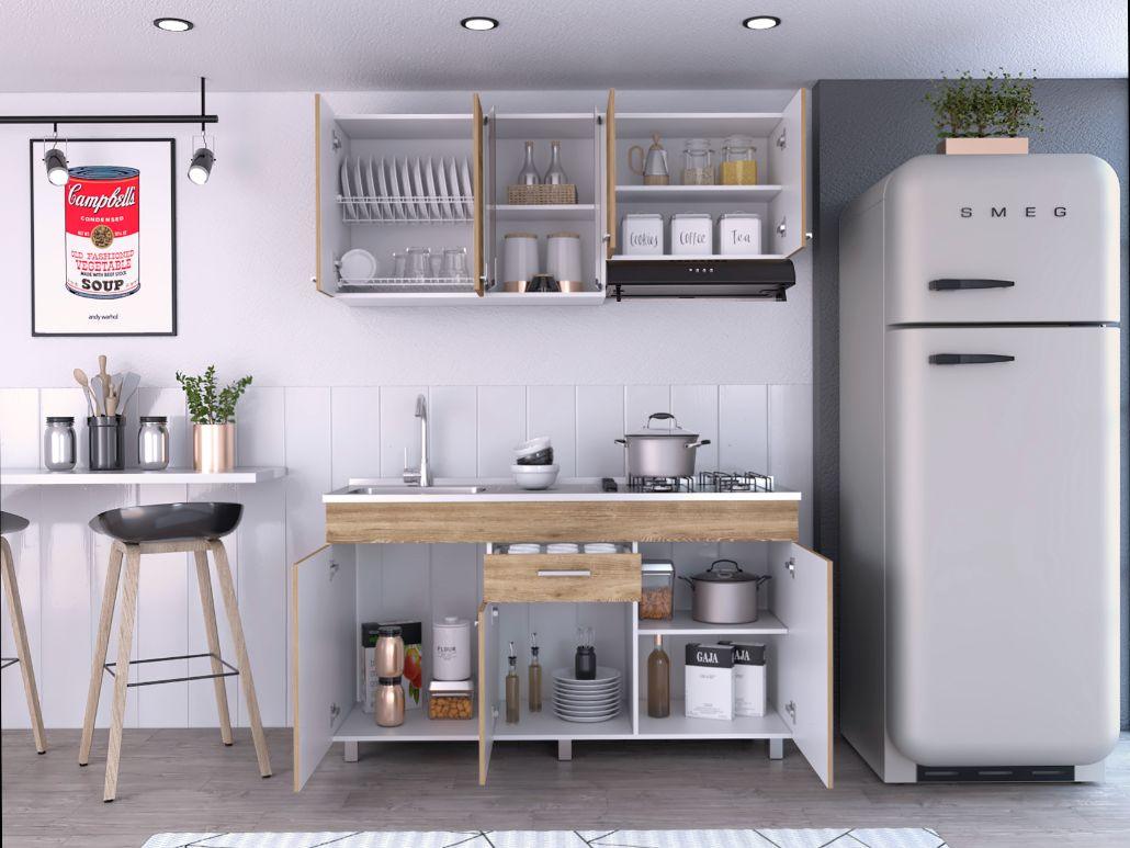Cocina Integral Avorin Miel Y Blanco Con Mesón Izquierdo