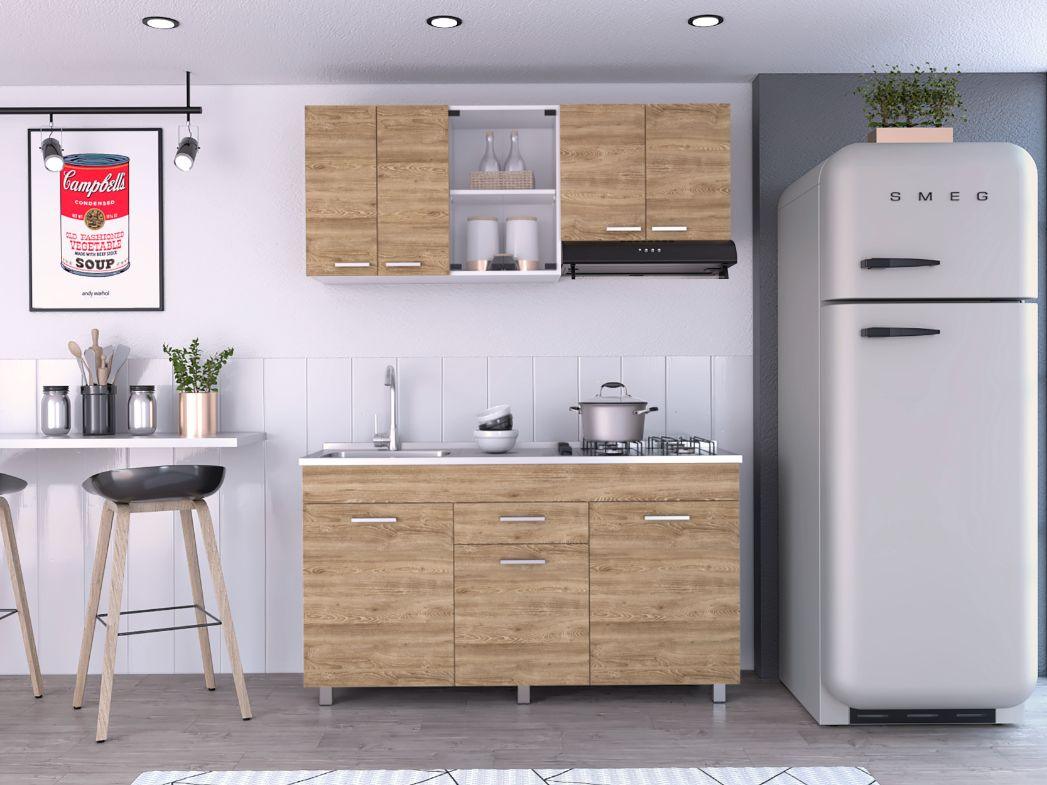 Cocina Integral Avorin Miel Y Blanco Con Mesón Izquierdo
