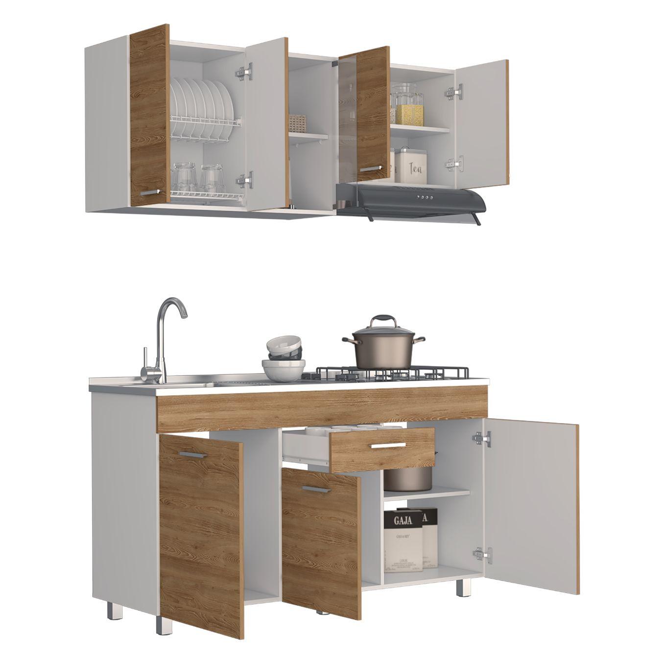 Cocina Integral Avorin Miel Y Blanco Con Mesón Izquierdo