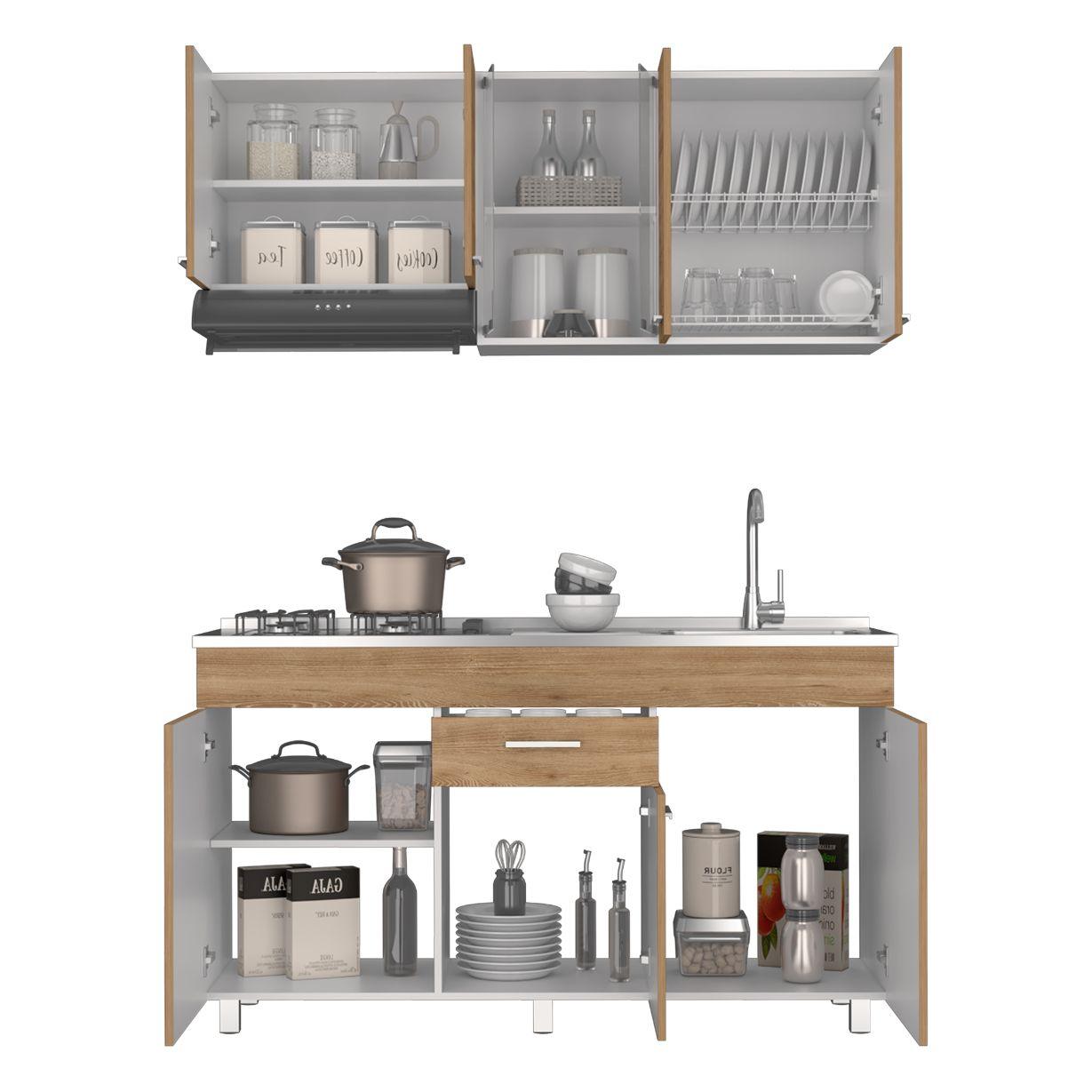 Cocina Integral Avorin Miel Y Blanco Con Mesón Derecho