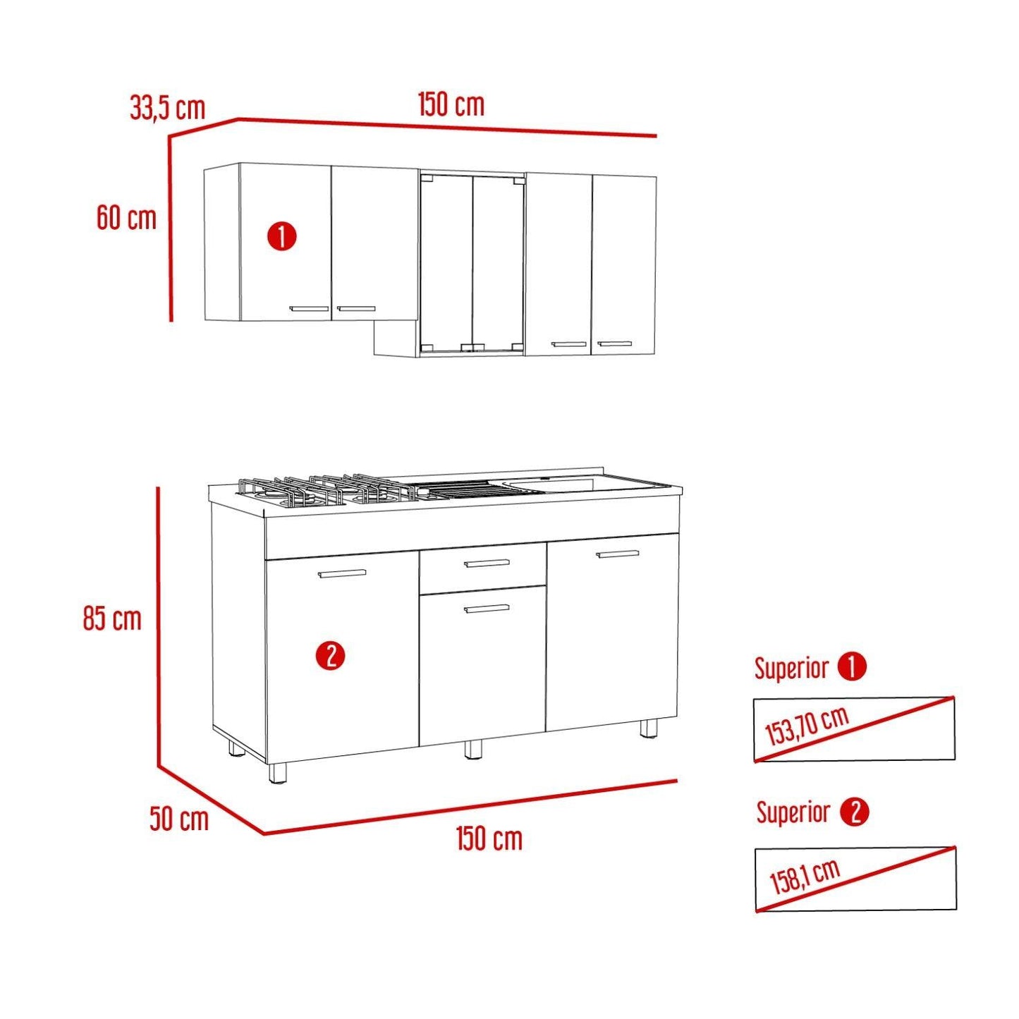 Cocina Integral Avorin Miel Y Blanco Con Mesón Derecho