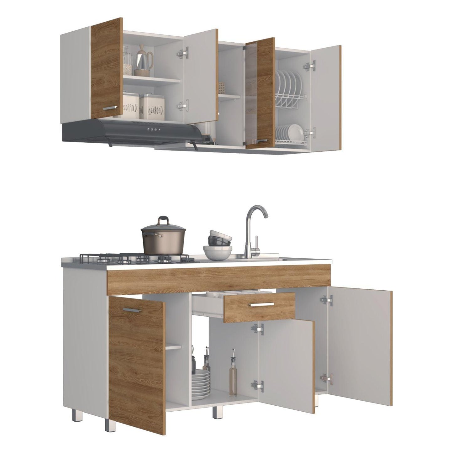 Cocina Integral Avorin Miel Y Blanco Con Mesón Derecho